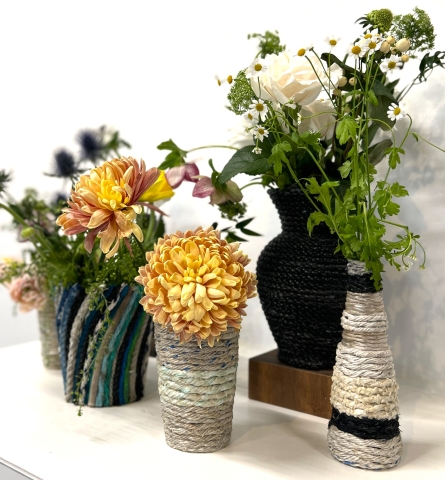 Vases made from marine debris